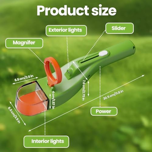  Nuovo attrezzo per cattura di aracnidi, insetti e farfalle con 2 luci e 5x amplificazione, facile da utilizzare e osser