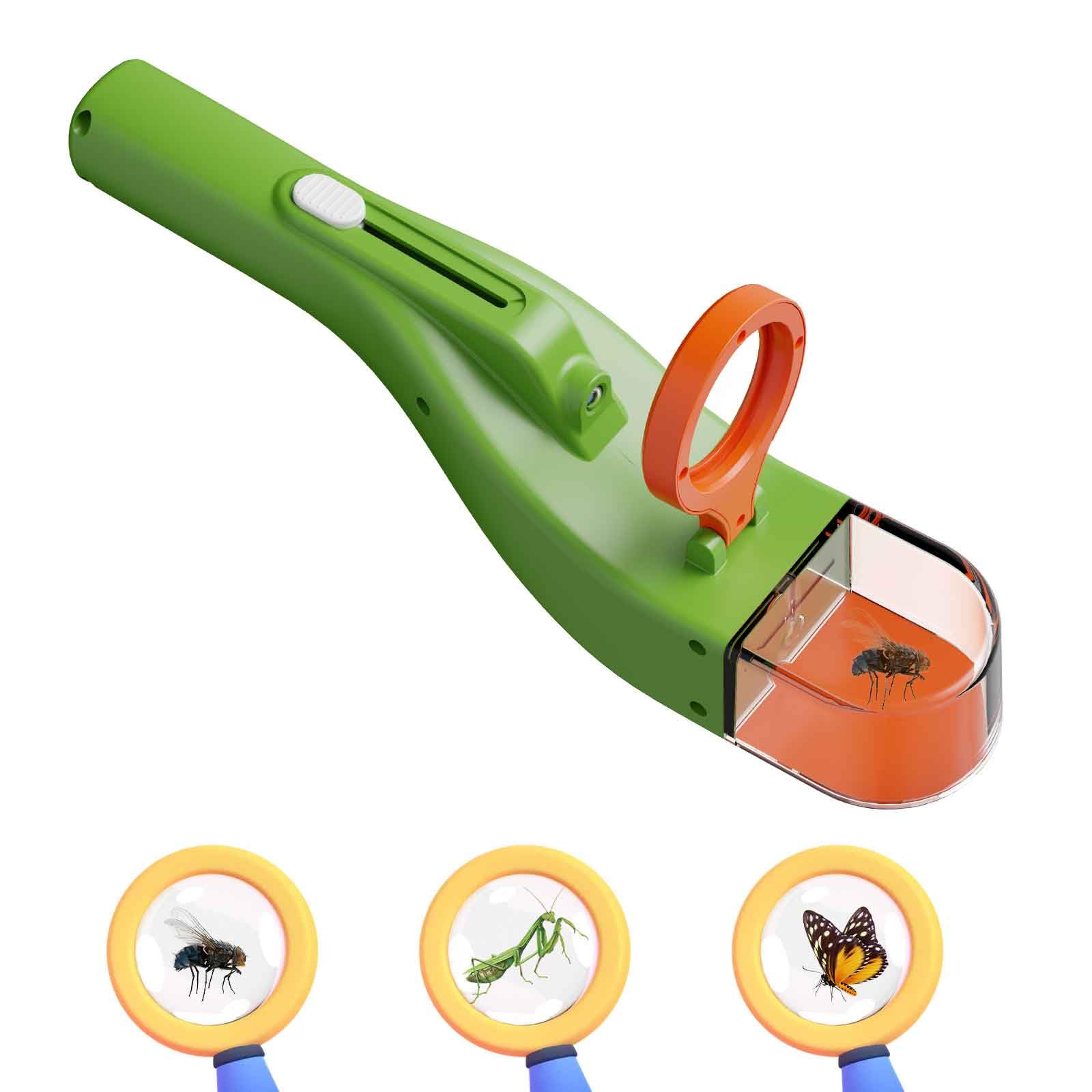  Nuovo attrezzo per cattura di aracnidi, insetti e farfalle con 2 luci e 5x amplificazione, facile da utilizzare e osser