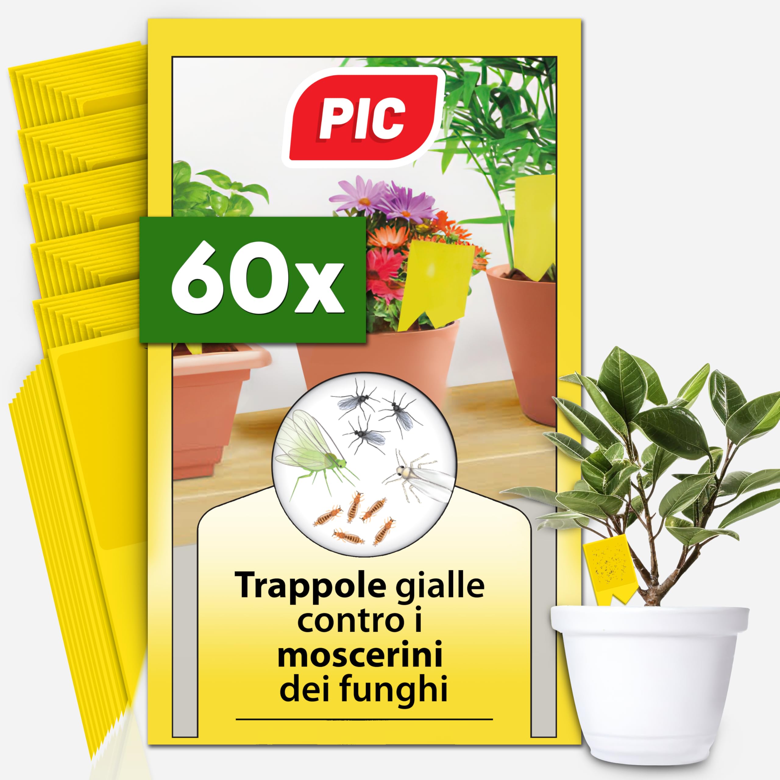  PIC Fly Trap - 60 x mosce atrappatrici a casa, efficace contro le pulci del letto, fogli retrattilari gialli doppio lat
